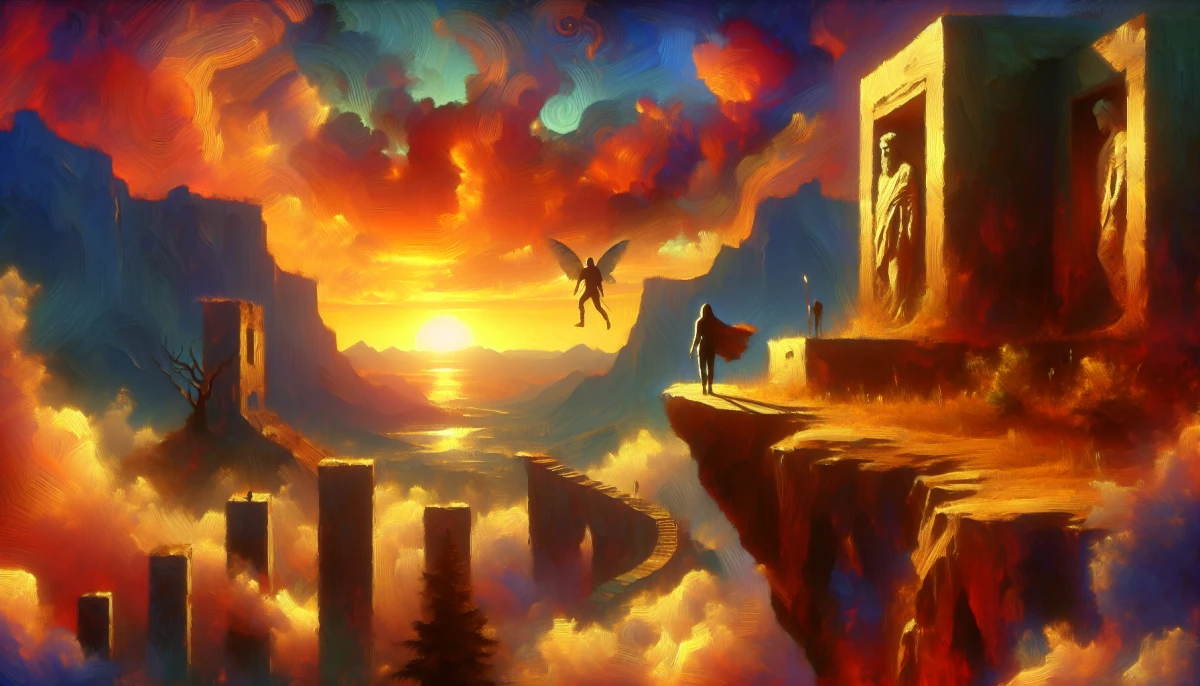 Illustration of The Free Spirit during the climax of Beyond Good and Evil, from the scene 'Vision of a New Moral Landscape'