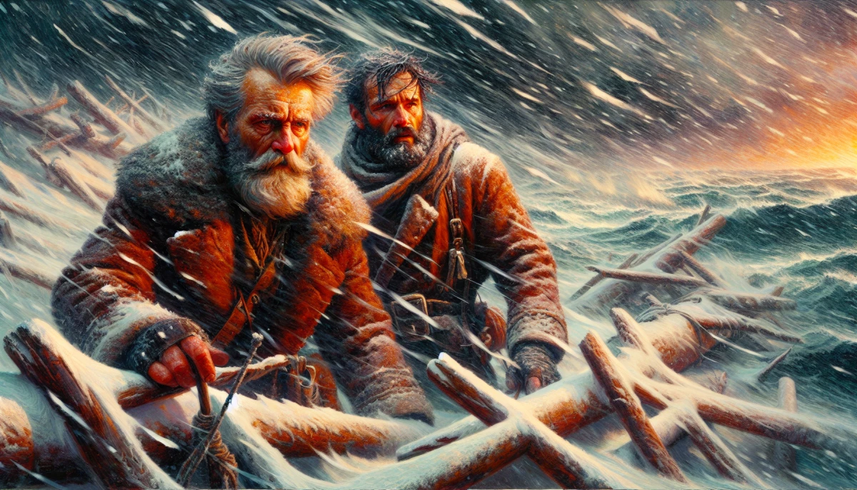 Illustration of Vasili Andreevich during the climax of Master and Man, from the scene 'Vasili's Redemption'