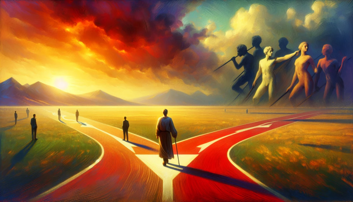 Illustration of Rational Moral Agent during the climax of The Metaphysical Elements of Ethics, from the scene 'Triumph over Inclination'