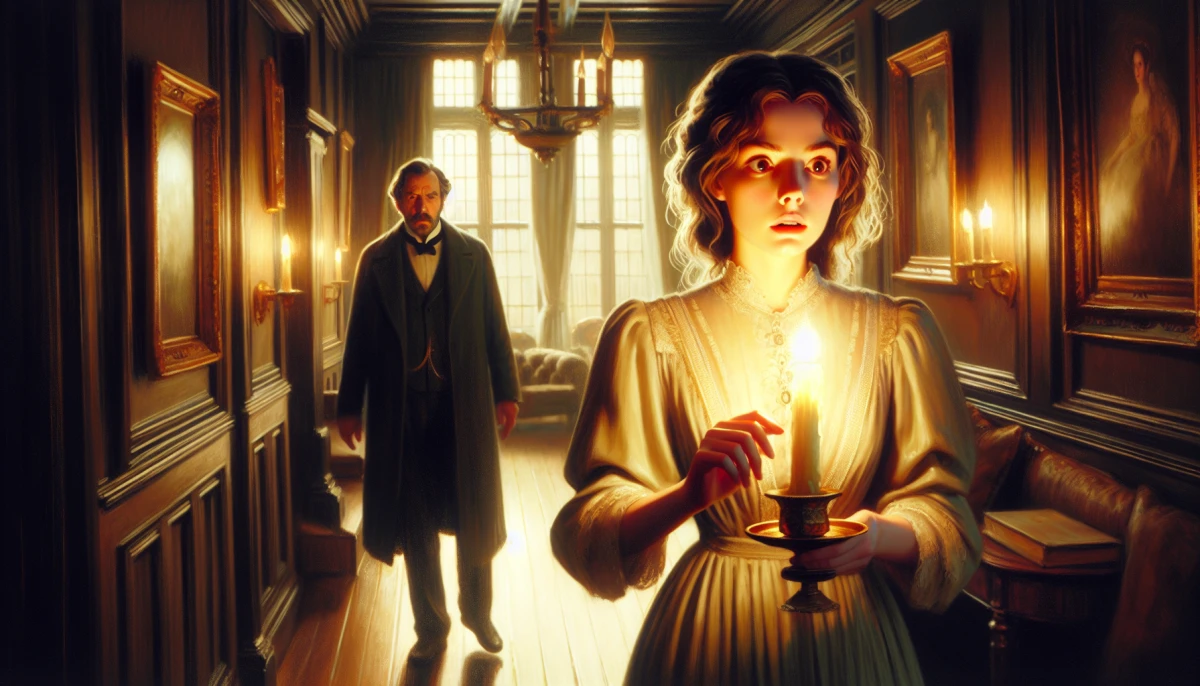 Illustration of Catherine Morland during the climax of Northanger Abbey, from the scene 'Discovery of Catherine's Suspicions'