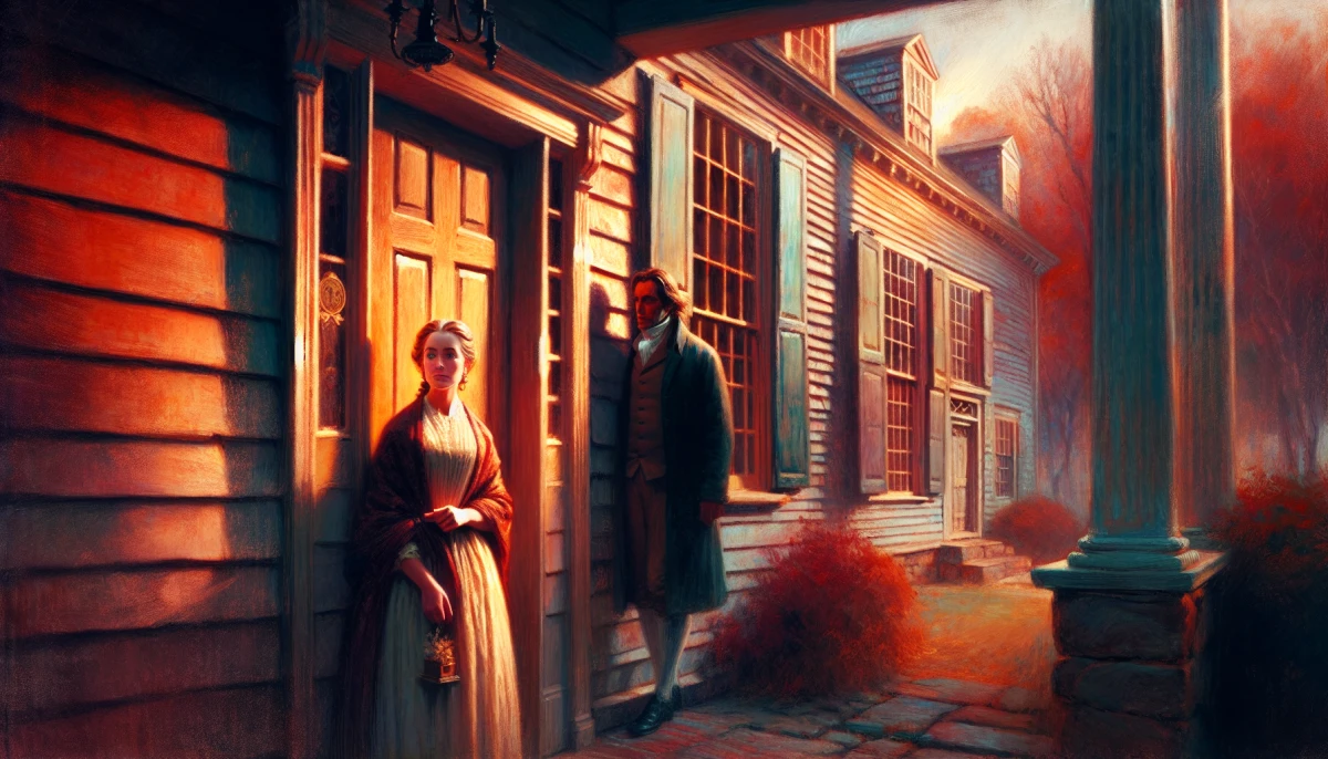 Illustration of Hepzibah Pyncheon during the climax of The House of The Seven Gables, from the scene 'Judge Jaffrey Confronts Clifford'