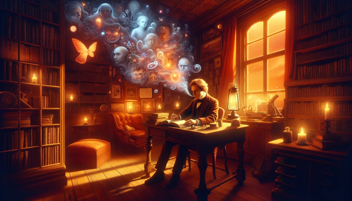Illustration of Sigmund Freud during the climax of The Interpretation of Dreams, from the scene 'Revealing the Oedipus Complex'