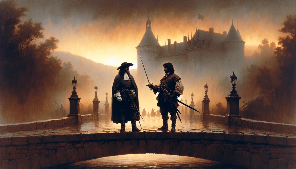 Illustration of d'Artagnan during the climax of Ten Years Later: The Man in The Iron Mask, from the scene 'Unmasking the Impostor King'