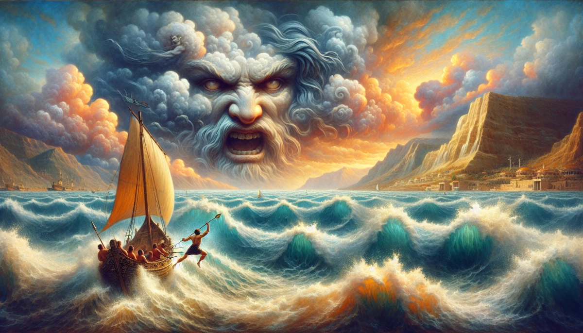 Illustration of Odysseus during the climax of The Odyssey, from the scene 'The Contest of the Bow'