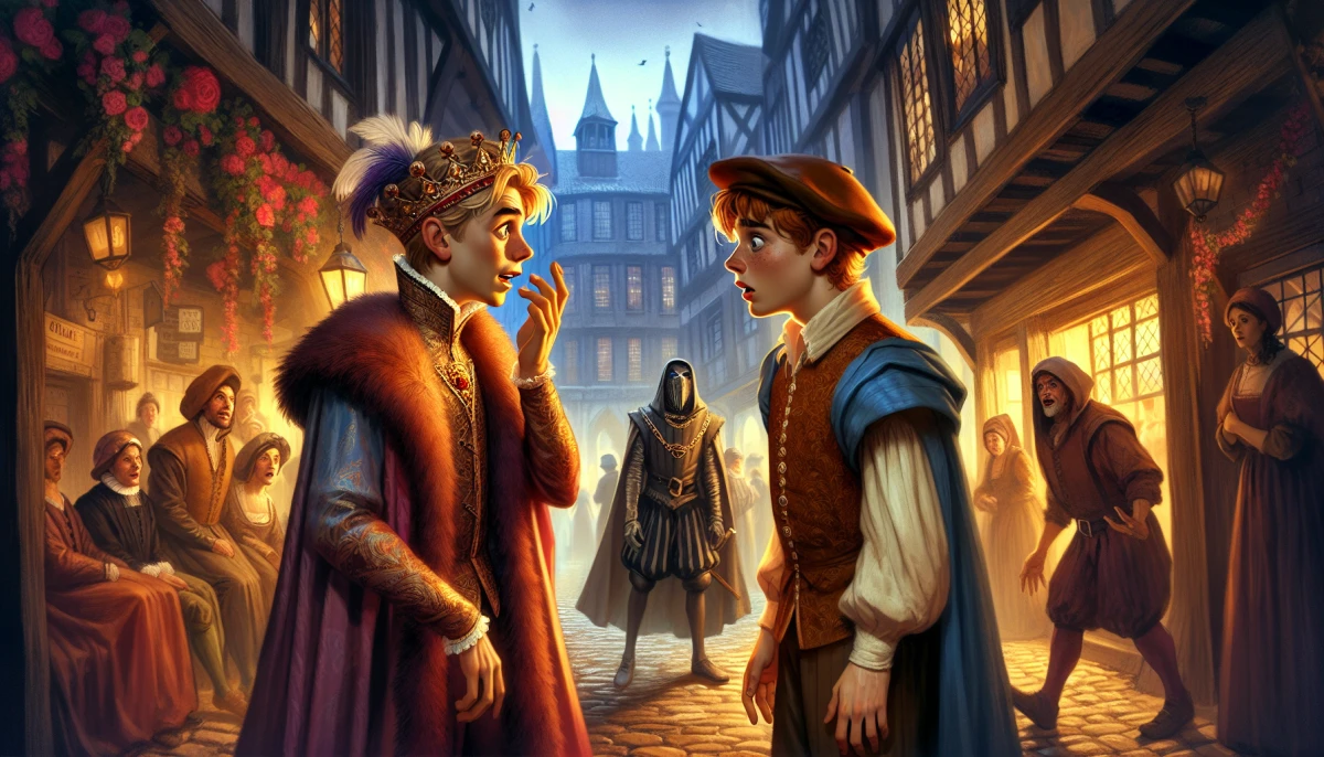 Illustration of Tom Canty during the climax of The Prince and The Pauper, from the scene 'Edward's Coronation and True Identity Revealed'