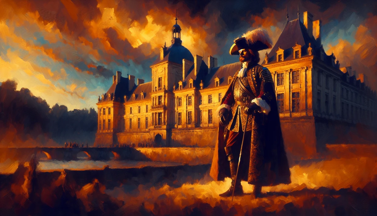 Illustration of d'Artagnan during the climax of Ten Years Later: The Vicomte of Bragelonne, from the scene 'Exposure at Vaux-le-Vicomte'